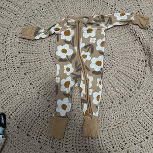 Little Sleepies Floral Kids Pajamas - Tan and White